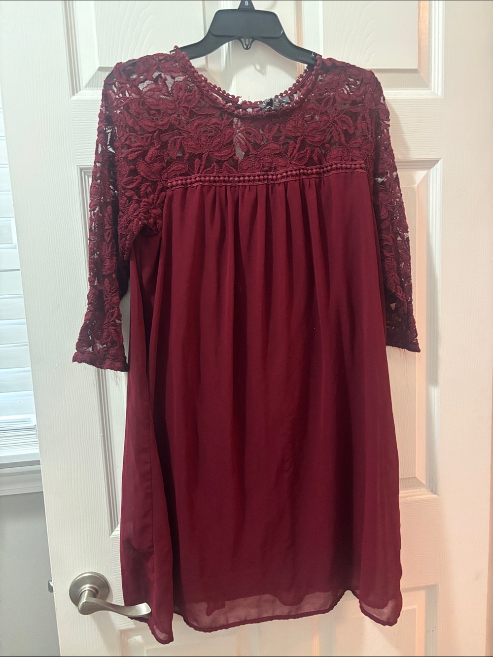 Luxology Burgundy Lace Yoke Party Dress